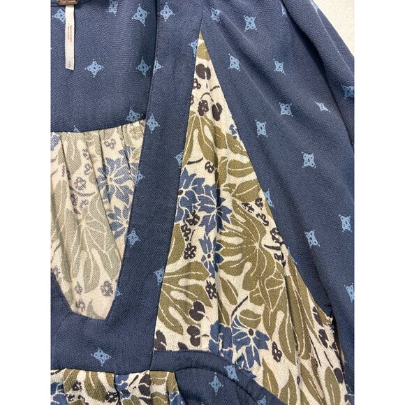 Free People Women Chiffon Boho Blue Print Mini Dress Small - Picture 6 of 7